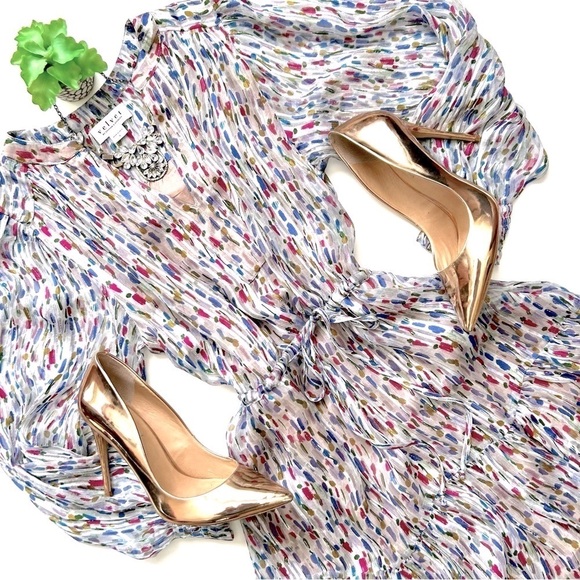 Velvet by Graham & Spencer Anastasia Printed Lurex Dress Long Sleeve Smocked S - Picture 2 of 16